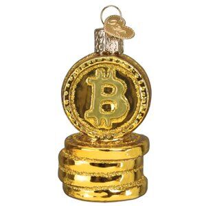 New! Bitcoin Blown Glass Old World Christmas Ornament Gold Crypto Investment